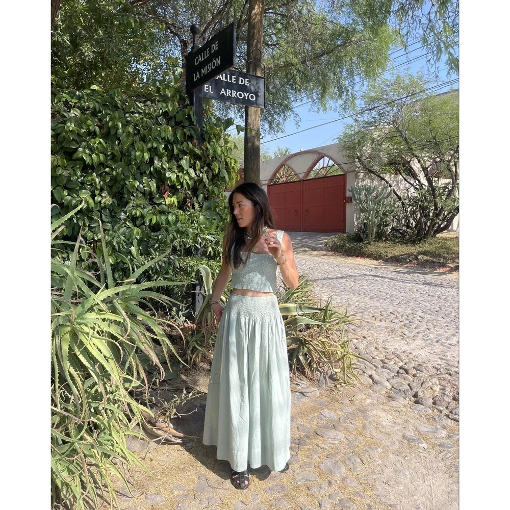 Mirth Sage Green Smocked Top and Skirt Set Size Medium Boho Resortwear Summer